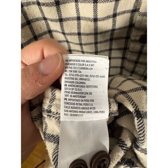 American Eagle Outfitters Flannel Button Front Shirt Beige Sz XL Plaid Preppy - Picture 8 of 12